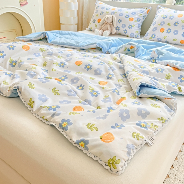 91家纺网 家纺一手货源 找家纺 慕尚  2025新款满天星凉席夏被组合四件套 橘子小花