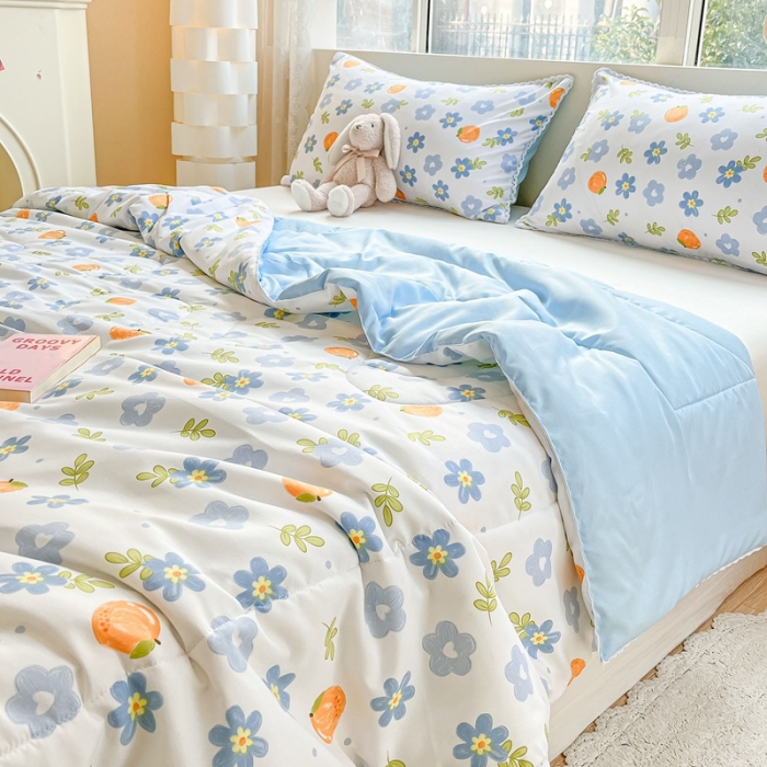 91家纺网 家纺一手货源 找家纺 慕尚  2025新款满天星凉席夏被组合四件套 橘子小花