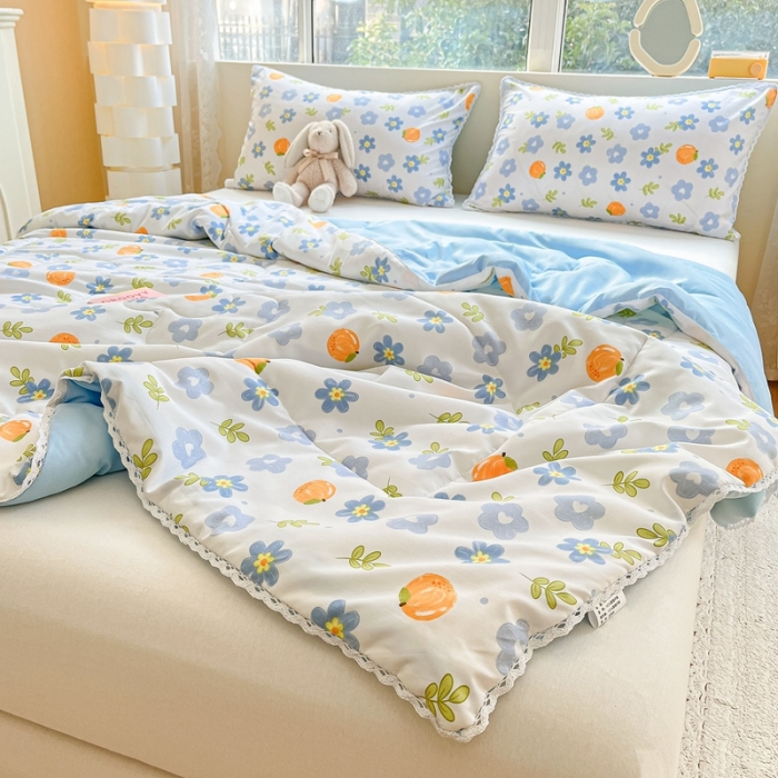 91家纺网 家纺一手货源 找家纺 慕尚  2025新款满天星凉席夏被组合四件套 橘子小花