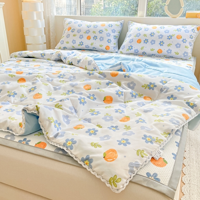 91家纺网 家纺一手货源 找家纺 慕尚  2025新款满天星凉席夏被组合四件套 橘子小花