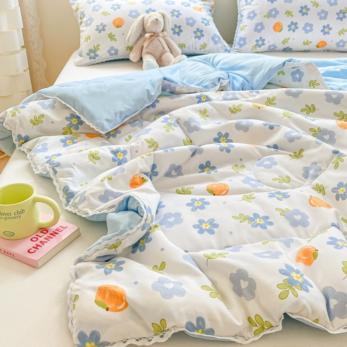 91家纺网 家纺一手货源 找家纺 慕尚  2025新款满天星凉席夏被组合四件套 橘子小花