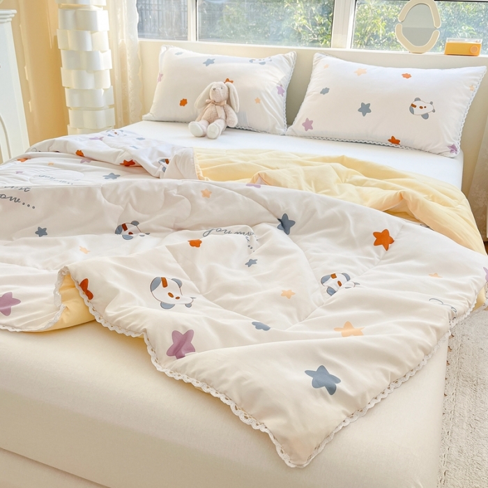 91家纺网 家纺一手货源 找家纺 慕尚  2025新款满天星凉席夏被组合四件套 萌萌飞机