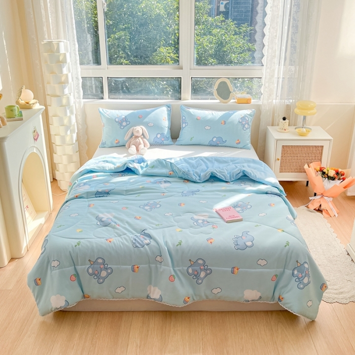 91家纺网 家纺一手货源 找家纺 慕尚  2025新款满天星凉席夏被组合四件套 萌小象