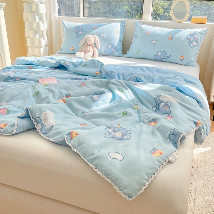 91家纺网 家纺一手货源 找家纺 慕尚  2025新款满天星凉席夏被组合四件套 萌小象