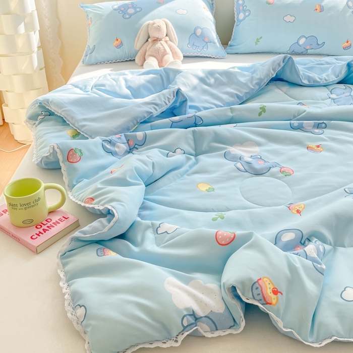 91家纺网 家纺一手货源 找家纺 慕尚  2025新款满天星凉席夏被组合四件套 萌小象