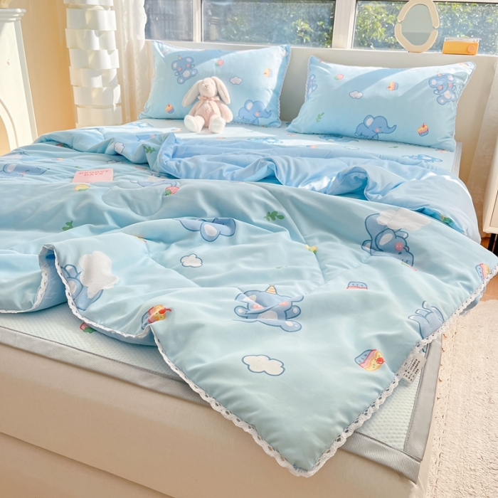 91家纺网 家纺一手货源 找家纺 慕尚  2025新款满天星凉席夏被组合四件套 萌小象