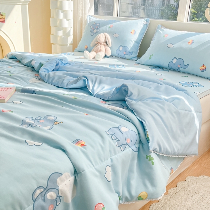 91家纺网 家纺一手货源 找家纺 慕尚  2025新款满天星凉席夏被组合四件套 萌小象