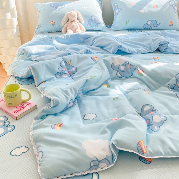 91家纺网 家纺一手货源 找家纺 慕尚  2025新款满天星凉席夏被组合四件套 萌小象