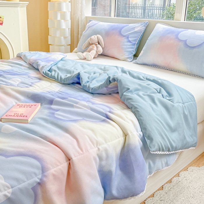 91家纺网 家纺一手货源 找家纺 慕尚  2025新款满天星凉席夏被组合四件套 梦花园