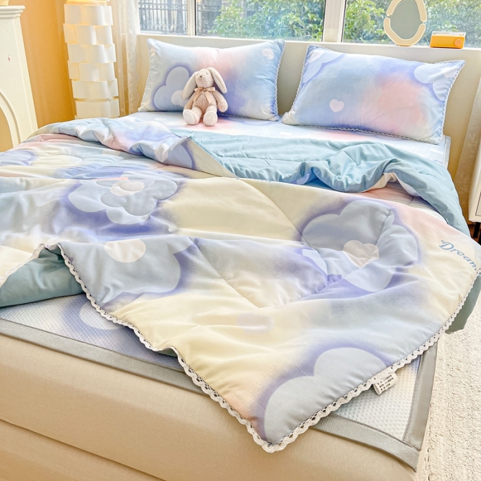 91家纺网 家纺一手货源 找家纺 慕尚  2025新款满天星凉席夏被组合四件套 梦花园