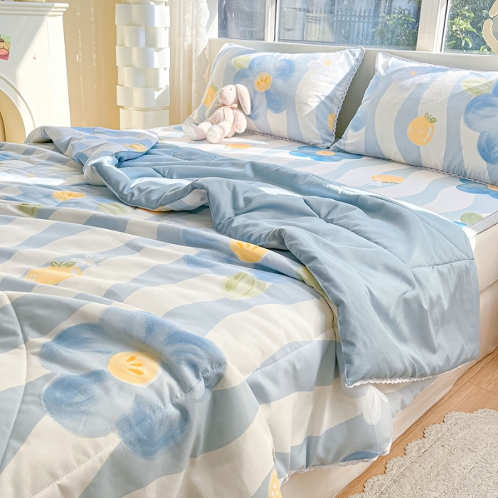 91家纺网 家纺一手货源 找家纺 慕尚  2025新款满天星凉席夏被组合四件套 柠檬花