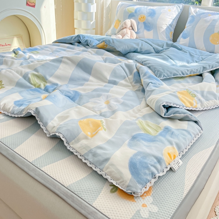 91家纺网 家纺一手货源 找家纺 慕尚  2025新款满天星凉席夏被组合四件套 柠檬花