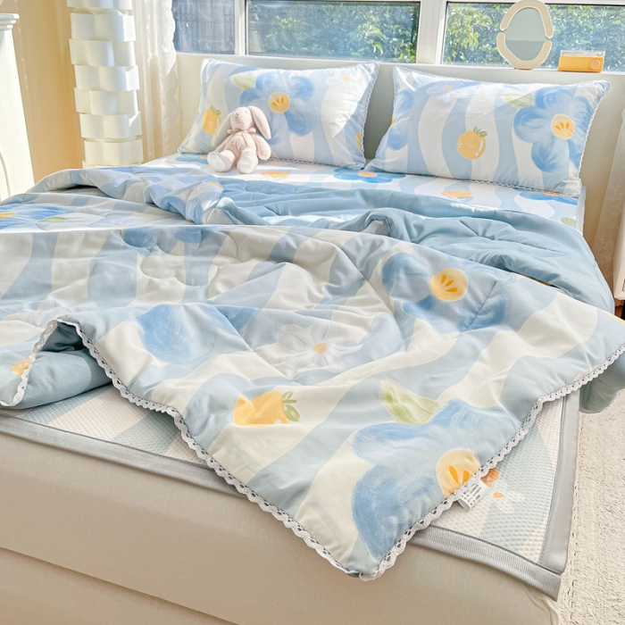 91家纺网 家纺一手货源 找家纺 慕尚  2025新款满天星凉席夏被组合四件套 柠檬花