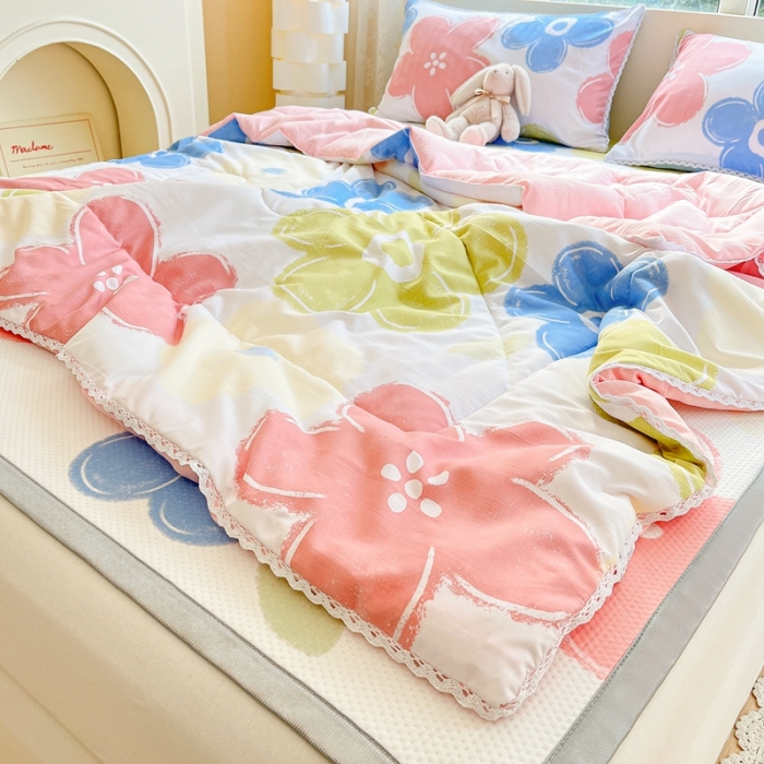 91家纺网 家纺一手货源 找家纺 慕尚  2025新款满天星凉席夏被组合四件套 七彩花