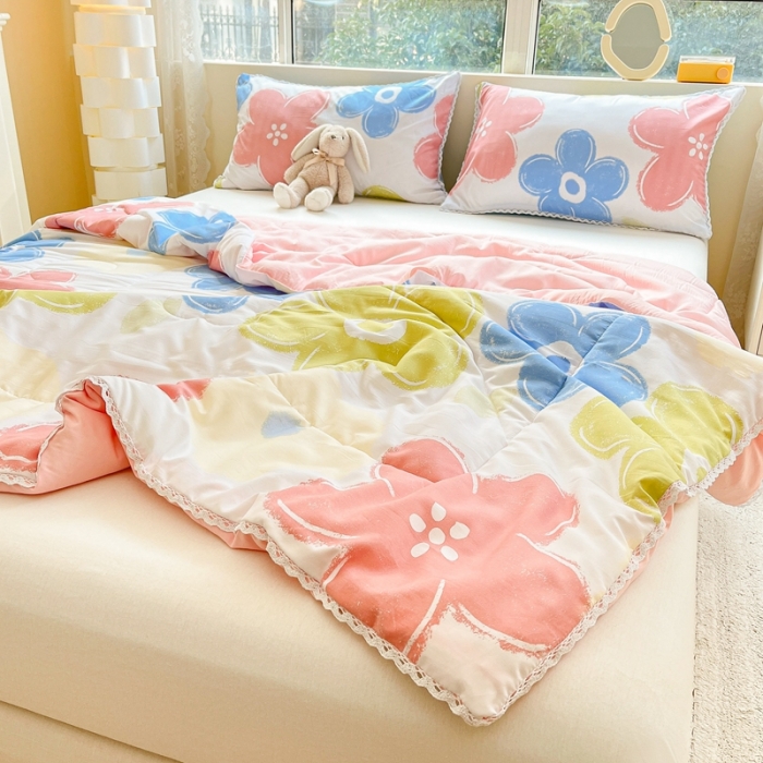 91家纺网 家纺一手货源 找家纺 慕尚  2025新款满天星凉席夏被组合四件套 七彩花