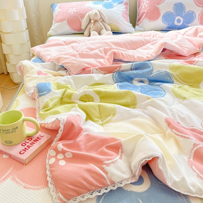 91家纺网 家纺一手货源 找家纺 慕尚  2025新款满天星凉席夏被组合四件套 七彩花