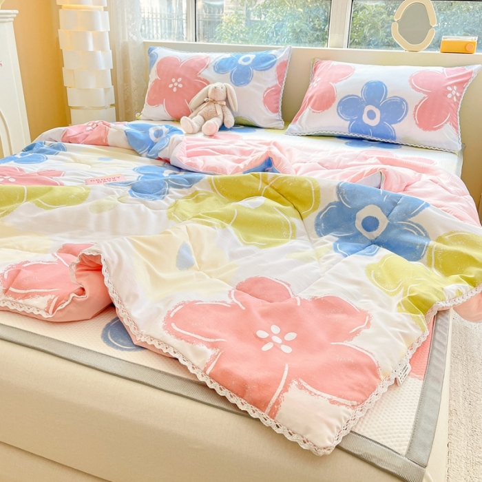 91家纺网 家纺一手货源 找家纺 慕尚  2025新款满天星凉席夏被组合四件套 七彩花