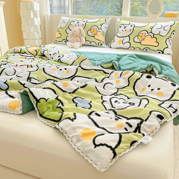 91家纺网 家纺一手货源 找家纺 慕尚  2025新款满天星凉席夏被组合四件套 微笑兔兔