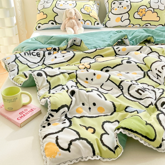 91家纺网 家纺一手货源 找家纺 慕尚  2025新款满天星凉席夏被组合四件套 微笑兔兔