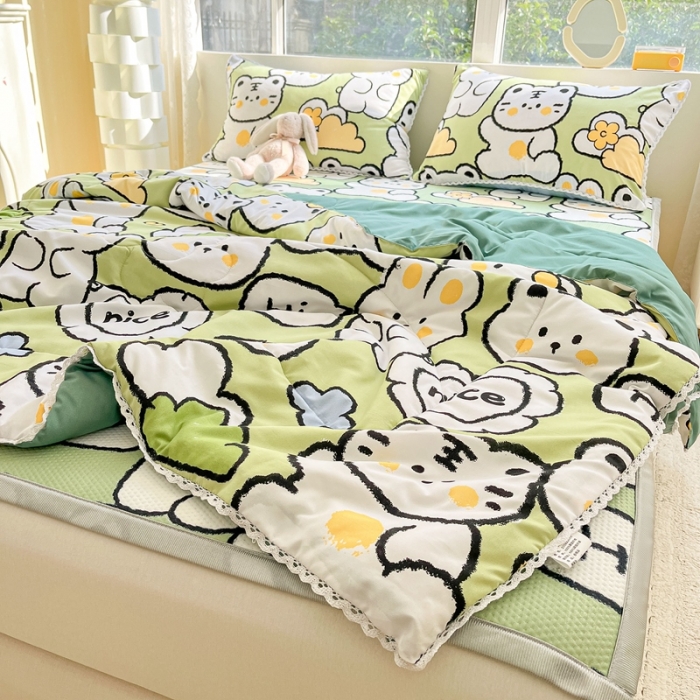 91家纺网 家纺一手货源 找家纺 慕尚  2025新款满天星凉席夏被组合四件套 微笑兔兔