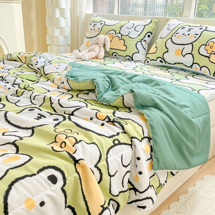 91家纺网 家纺一手货源 找家纺 慕尚  2025新款满天星凉席夏被组合四件套 微笑兔兔