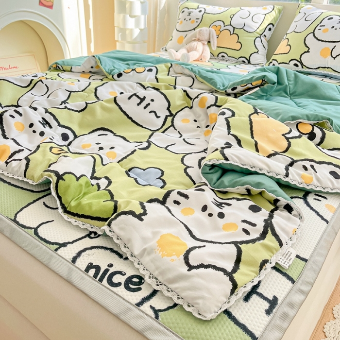 91家纺网 家纺一手货源 找家纺 慕尚  2025新款满天星凉席夏被组合四件套 微笑兔兔