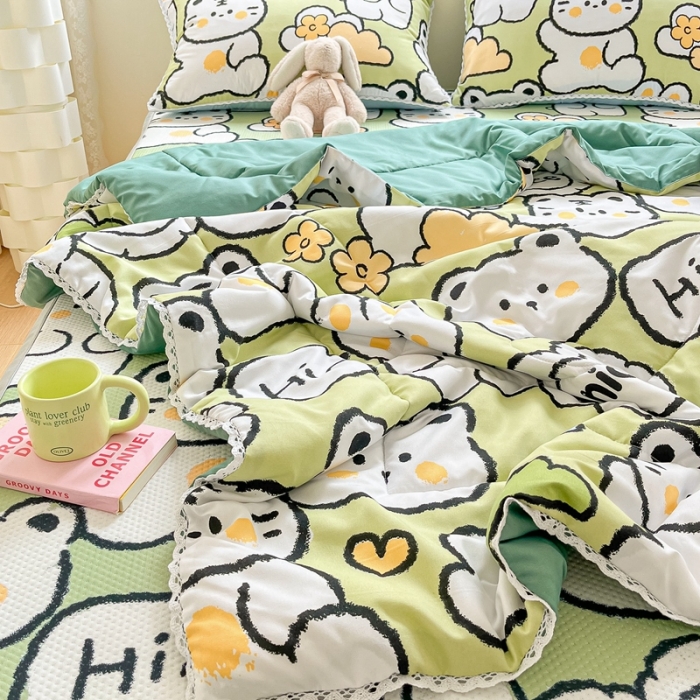 91家纺网 家纺一手货源 找家纺 慕尚  2025新款满天星凉席夏被组合四件套 微笑兔兔