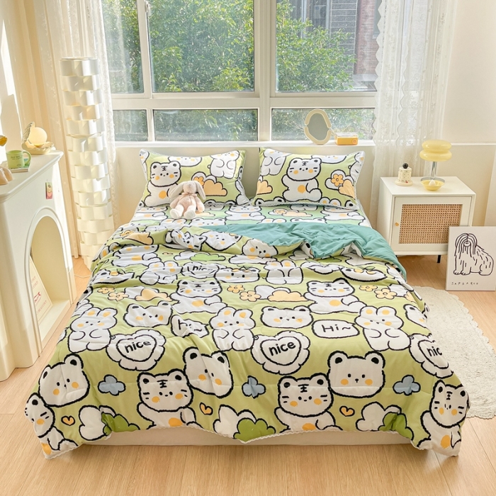 91家纺网 家纺一手货源 找家纺 慕尚  2025新款满天星凉席夏被组合四件套 微笑兔兔