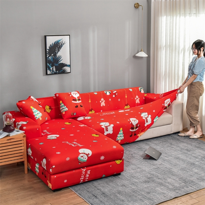 91家纺网 家纺一手货源 找家纺 四季鹿 2023新款牛奶丝组合沙发套 圣诞企鹅