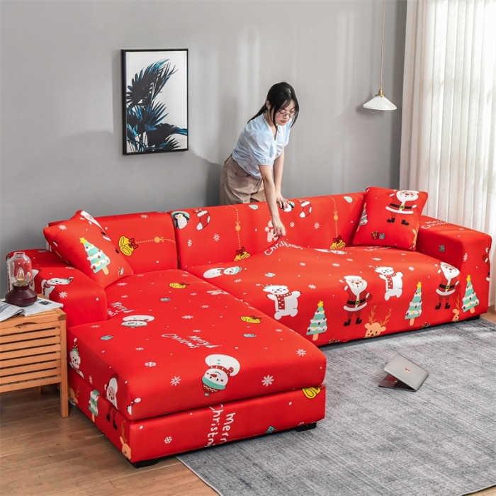 91家纺网 家纺一手货源 找家纺 四季鹿 2023新款牛奶丝组合沙发套 圣诞企鹅