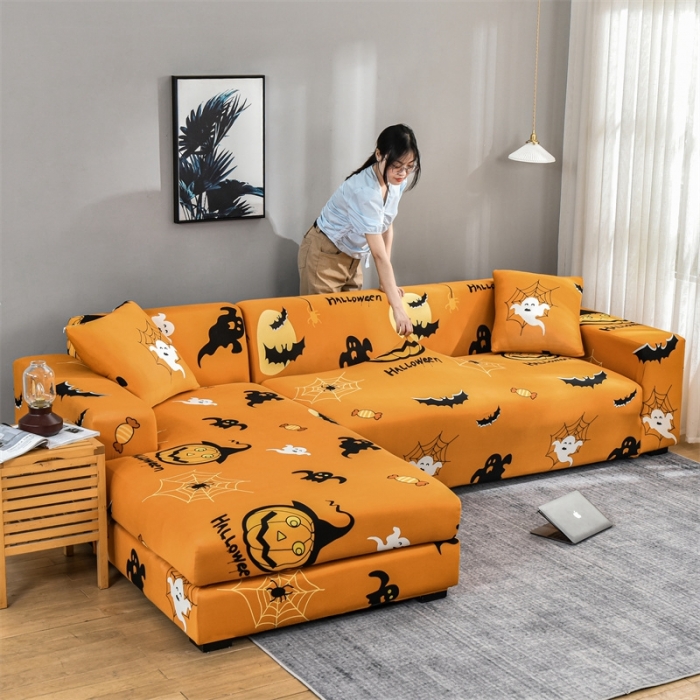 91家纺网 家纺一手货源 找家纺 四季鹿 2023新款牛奶丝组合沙发套 万圣节