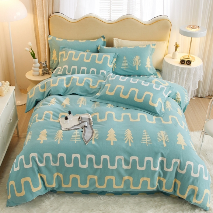 91家纺网 家纺一手货源 找家纺 金纱玉纺家纺 2023新款纯棉加厚AB版四件套 格浴森-绿