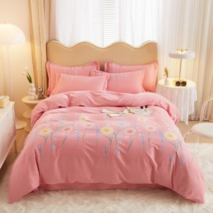 金纱玉纺家纺 2024新款加厚AB版四件套 流彩-粉