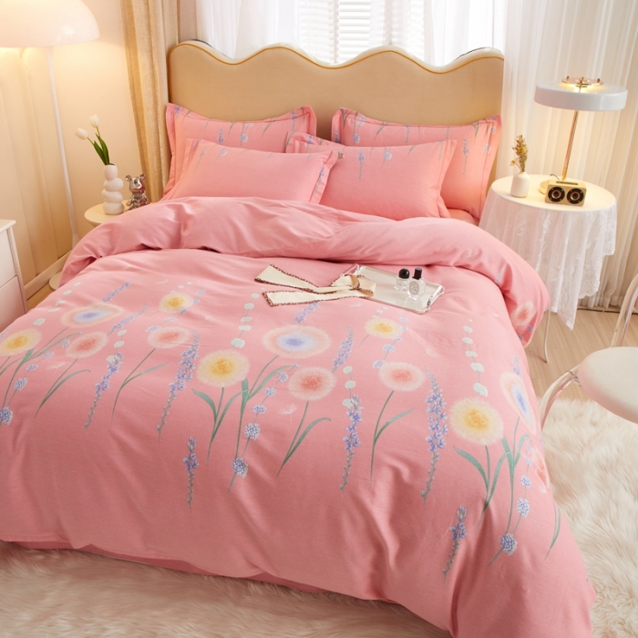 91家纺网 家纺一手货源 找家纺 金纱玉纺家纺 2024新款加厚AB版四件套 流彩-粉