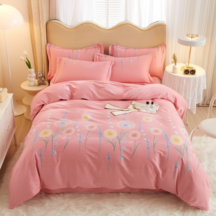 91家纺网 家纺一手货源 找家纺 金纱玉纺家纺 2024新款加厚AB版四件套 流彩-粉