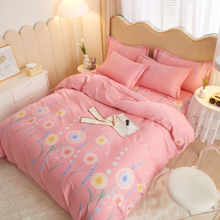 91家纺网 家纺一手货源 找家纺 金纱玉纺家纺 2024新款加厚AB版四件套 流彩-粉