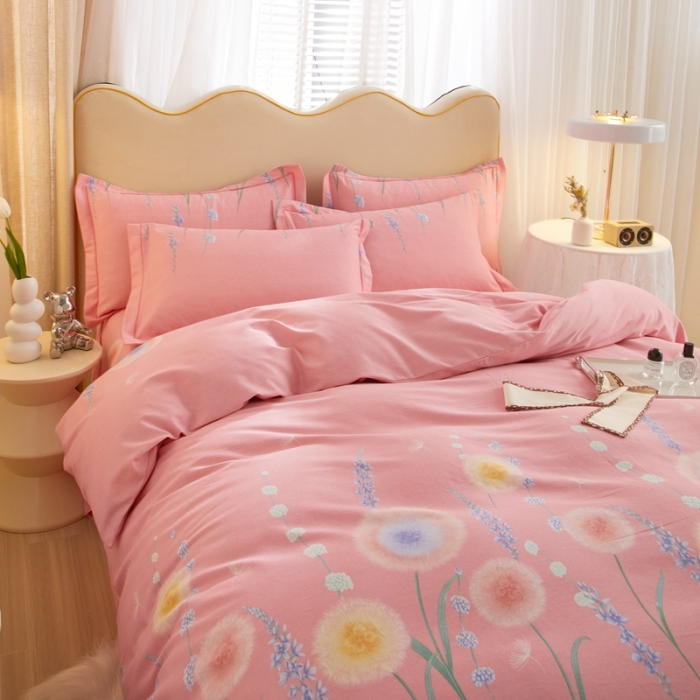 91家纺网 家纺一手货源 找家纺 金纱玉纺家纺 2024新款加厚AB版四件套 流彩-粉