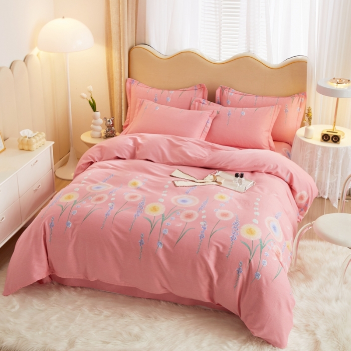 91家纺网 家纺一手货源 找家纺 金纱玉纺家纺 2024新款加厚AB版四件套 流彩-粉