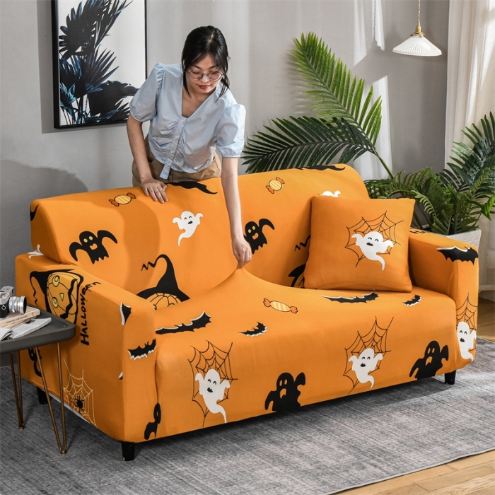 91家纺网 家纺一手货源 找家纺 四季鹿 2023新款牛奶丝沙发套单个沙发 万圣节