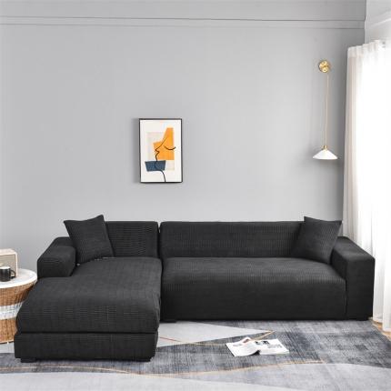 四季鹿 2023新款格格绒沙发套贵妃组合 黑色