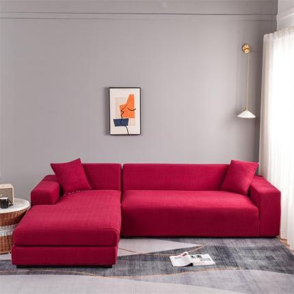 四季鹿 2023新款格格绒沙发套贵妃组合 酒红