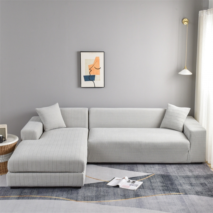 91家纺网 家纺一手货源 找家纺 四季鹿 2023新款格格绒沙发套贵妃组合 浅灰色