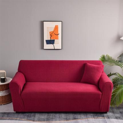 四季鹿 2023新款格格绒沙发套三人沙发 酒红