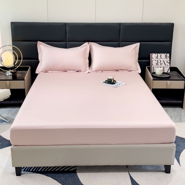 91家纺网 家纺一手货源 找家纺 金丝鸟 2023新款全棉100支长绒棉单品床笠 白桃粉