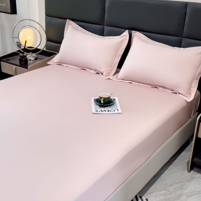 91家纺网 家纺一手货源 找家纺 金丝鸟 2023新款全棉100支长绒棉单品床笠 白桃粉