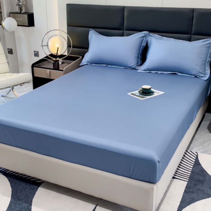 91家纺网 家纺一手货源 找家纺 金丝鸟 2023新款全棉100支长绒棉单品床笠 风暴蓝