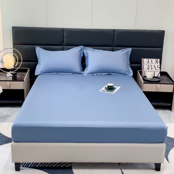 91家纺网 家纺一手货源 找家纺 金丝鸟 2023新款全棉100支长绒棉单品床笠 风暴蓝