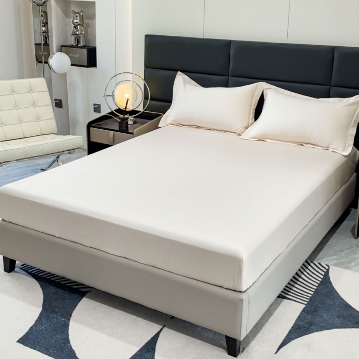 91家纺网 家纺一手货源 找家纺 金丝鸟 2023新款全棉100支长绒棉单品床笠 奶昔白