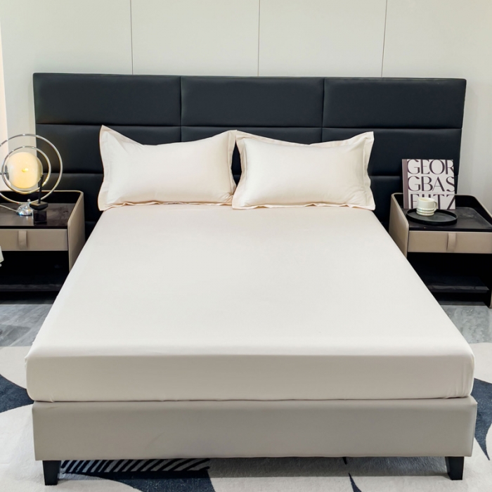 91家纺网 家纺一手货源 找家纺 金丝鸟 2023新款全棉100支长绒棉单品床笠 奶昔白