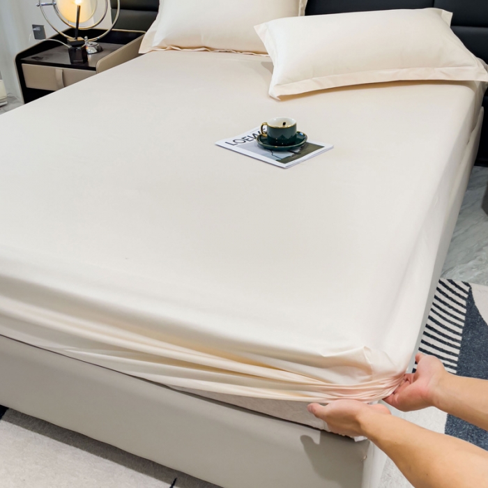91家纺网 家纺一手货源 找家纺 金丝鸟 2023新款全棉100支长绒棉单品床笠 奶昔白